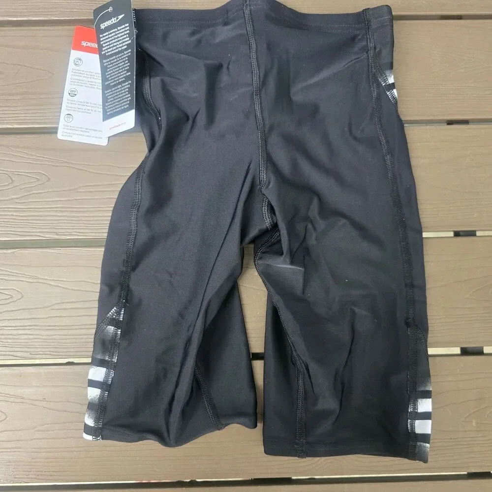 Speedo ProLT Boy's Grey Black Splice Swim Compression Jammer Shorts Sz 26 New